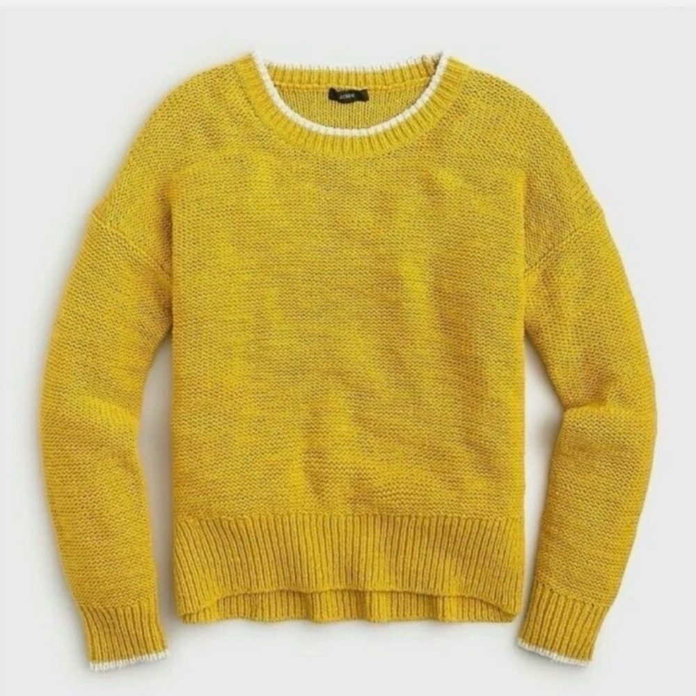 J. Crew Sweater Tipped Beach Pullover Size Small Relaxed Mustard Yellow Color